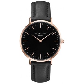Montre Rosefield bracelet cuir noir avec boitier dorée rose