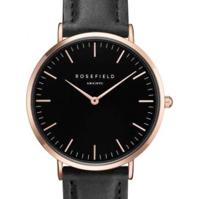 Montre Rosefield bracelet cuir noir avec boitier dorée rose