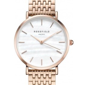 Montre Rosefield en acier doré rose avec un fond blanc nacré pour femme