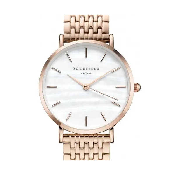 Montre Rosefield bracelet et boitier en acier rose doré et fond blanc pour  femme