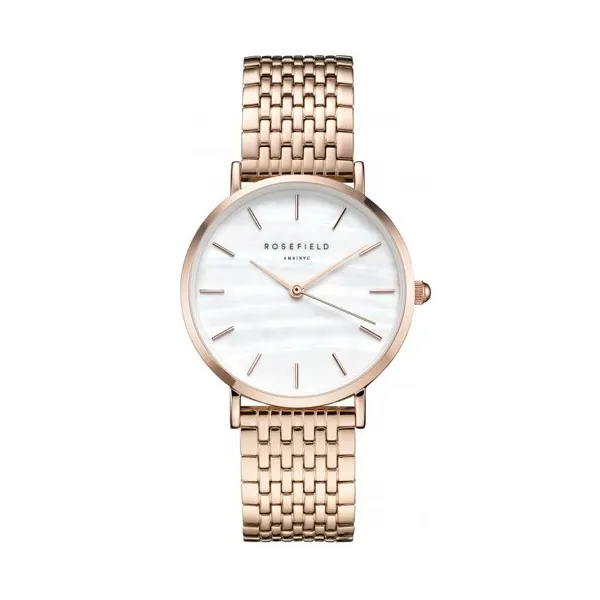 Montre Rosefield bracelet et boitier en acier rose doré et fond blanc pour  femme