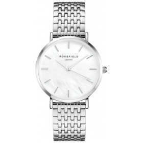 Montre Rosefield bracelet et boitier en acier argent avec fond blanc pour femme