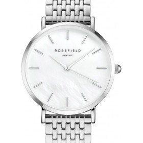 Montre Rosefield bracelet et boitier en acier argent avec fond blanc pour femme
