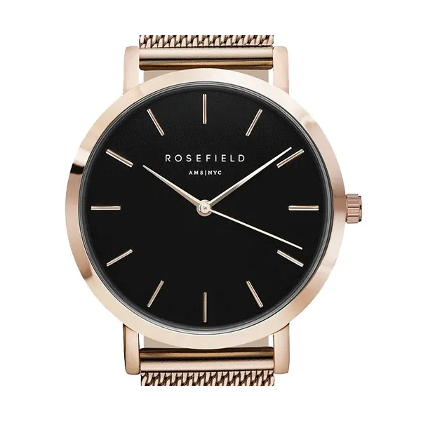 Montre Rosefield en acier rose doré et fond noir pour femme