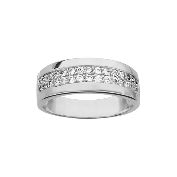 BAGUE ARGENT RHODIE DOUBLE RANGEE OXYDES BLANCS SERTIS, bague femme, 066187