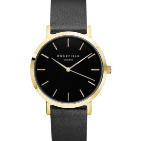 Montre Rosefield bracelet en cuir noir fond noir et boitier doré
