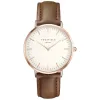 Montre Rosefield bracelet en cuir marron fond blanc et boitier doré rose