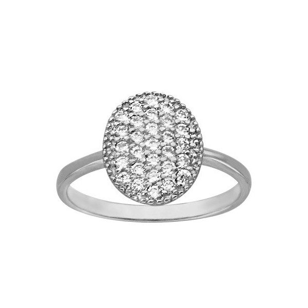 BAGUE ARGENT RHODIE FORME OVALE OXYDES BLANCS SERTIS, bague femme, 066190