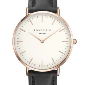 Montre Rosefield bracelet en cuir noir boitier rose doré
