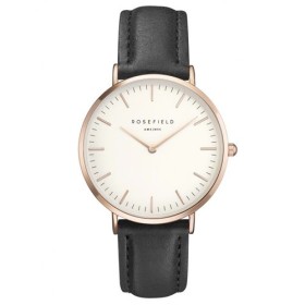 Montre Rosefield bracelet en cuir noir boitier rose doré