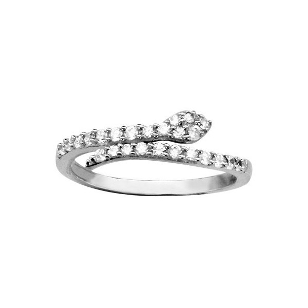 BAGUE ARGENT RHODIE SERPENT OXYDES BLANCS, bague femme, 066213