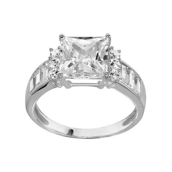 BAGUE ARGENT RHODIE PIERRE CARRE BLANCHE SYNTH, bague femme, 066223