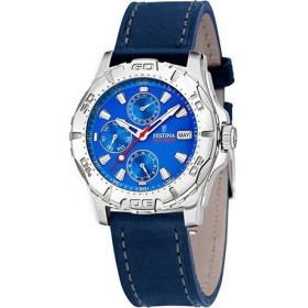Montre en cuir bleue pour hommes Festina