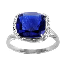 BAGUE ARGENT RHODIE PIERRE BLEU FONCE SYNTH CONTOUR OXYDES SERTIS BLANCS, bague femme, 066244