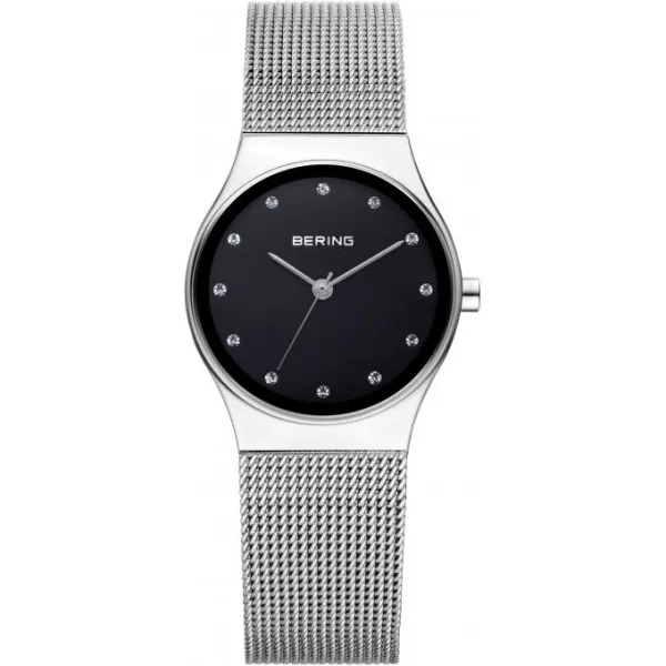 Montre milanaise en acier argentée et noire pour femmes Bering