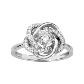 BAGUE ARGENT RHODIE FLEUR OXYDE BLANC CENTRAL ET OXYDES MICRO SERTIS, bague femme, 066338