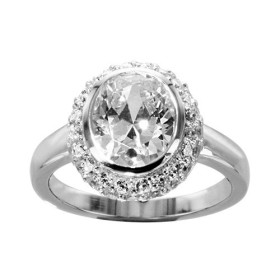 BAGUE ARGENT RHODIE OXYDE OVALE BLANC ET OXYDES SERTIS BLANCS, bague femme, 066246
