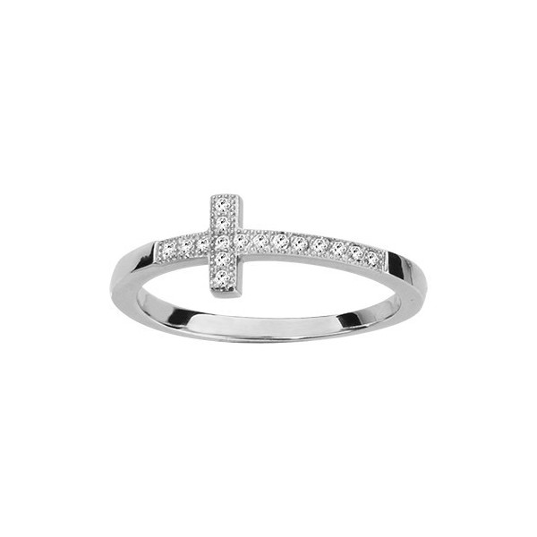 BAGUE ARGENT RHODIE CROIX OXYDES MICRO SERTIS, bague femme, 066258