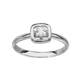 BAGUE ARGENT RHODIE CARRE EVIDE OXYDE SERTI BLANC, bague femme, 066277