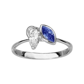 BAGUE ARGENT RHODIE 2 PIERRES BLEU ET BLANCHE, bague femme, 066278