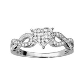 BAGUE ARGENT RHODIE 2 HUIT + COEUR OXYDES MICRO SERTIS, bague femme, 066340