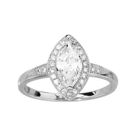 BAGUE ARGENT RHODIE NAVETTE OXYDE BLANCS AVEC OXYDES MICRO SERTIS, bague femme, 066342