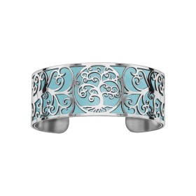 Bracelet en acier de type manchette avec motifs arbre de vie bleu ciel