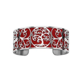Bracelet en acier de type manchette avec motifs arbre de vie rouge