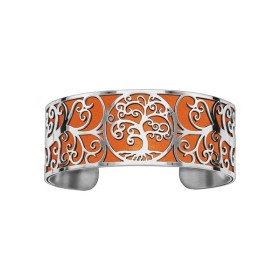 Bracelet en acier de type manchette avec motifs arbre de vie orange