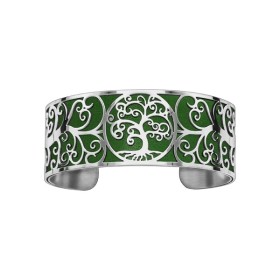 Bracelet en acier de type manchette avec motifs arbre de vie vert