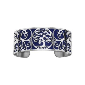 Bracelet en acier de type manchette avec motifs arbre de vie bleu marine