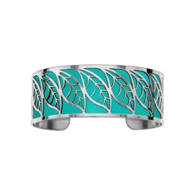 Bracelet en acier de type manchette avec motifs feuille turquoise