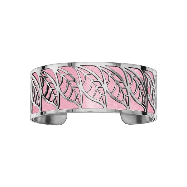 Bracelet en acier de type manchette avec motifs feuille rose