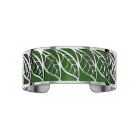 Bracelet en acier de type manchette avec motifs feuille vert
