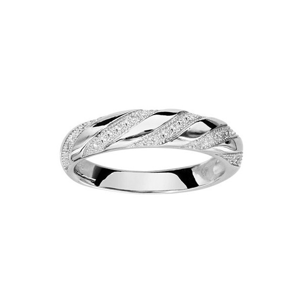 BAGUE ARGENT RHODIE ANNEAU BANDES EN BIAIS OXYDES MICRO SERTIS, bague femme, 066346