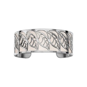 Bracelet en acier de type manchette avec motifs feuille blanc