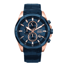 Montre Cerruti 1881 Guarcino en cuir bleu et dorée Homme