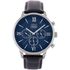 Montre Cerruti homme avec bracelet en cuir bleu et cadran bleu.