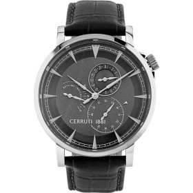 Montre Cerruti homme avec bracelet en cuir noir et cadran noir.