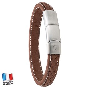BATTUTA - BRACELET ACIER et CUIR MARRON
