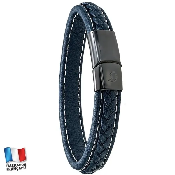 Jourdan BATTUTA - BRACELET ACIER et CUIR bleu