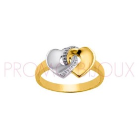 Bague Plaqué Or Spécial fête des Mères 2 Tons & 2 Coeurs -