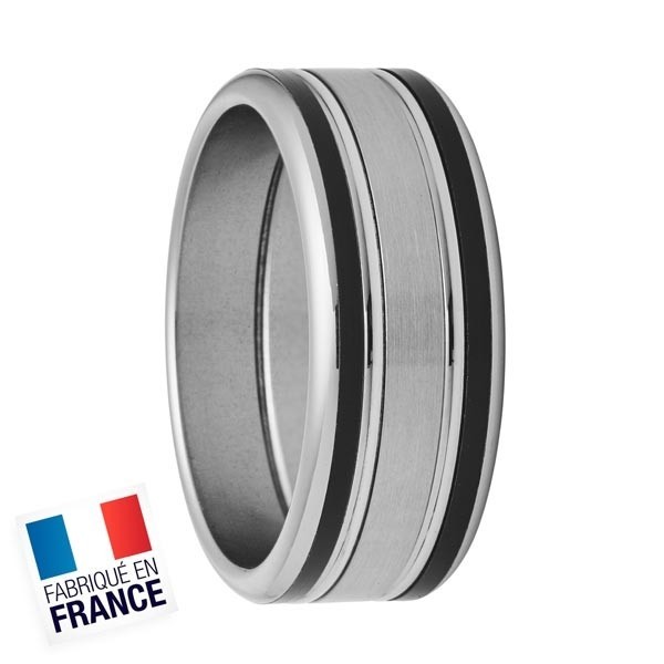 Bague Jourdan Hommes - Acier Filets Noirs