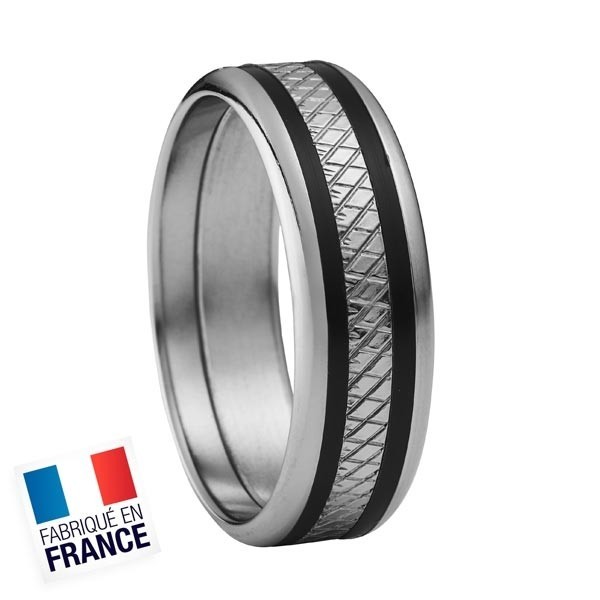 Bague Jourdan Hommes - Acier martelé Lisseret Noir