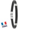 Bracelet Jourdan Homme - Cuir synthétique Tressé Noir et Acier 21cm