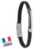 Bracelet Jourdan Homme - Acier et cuir gris/noir