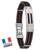 Bracelet Jourdan Homme - Acier et cordon noir et marron