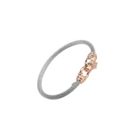 Bracelet Una Storia - Bracelet rigide Maille argent tressée argent et tête de tigre doré rosé