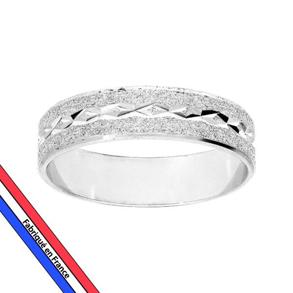 ALLIANCE ARGENT RHODIÉ GRANITÉE ET DIAMANTEE CROISEE - 5MM