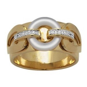 BAGUE PLAQUE OR CERCLE NACRE + PT PIERRES BLANCHES